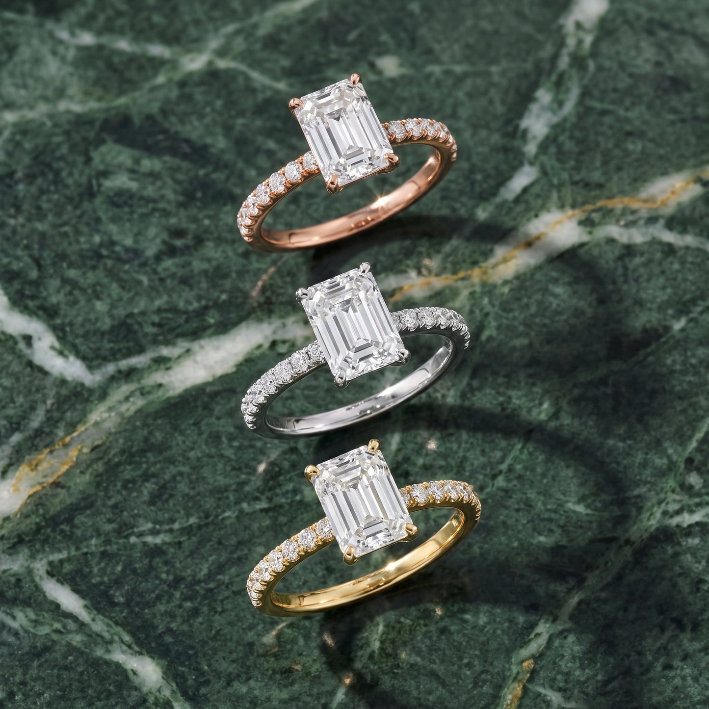 Juna French Pavé Solitaire Emerald Diamond Engagement Ring in Silver - 3rings.jpg