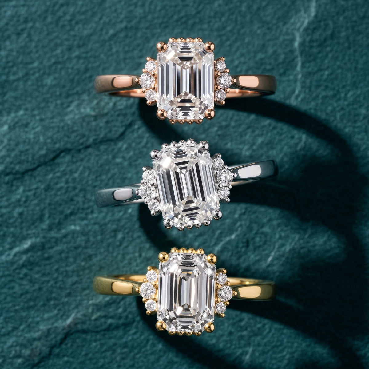 Paola Milgrain Pavé Emerald Diamond Engagement Ring in Platinum - 3rings.jpg