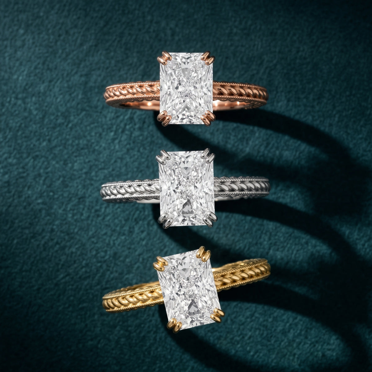 Lacey Rope Solitaire Radiant Diamond Engagement Ring in Yellow Gold - 3rings.jpg