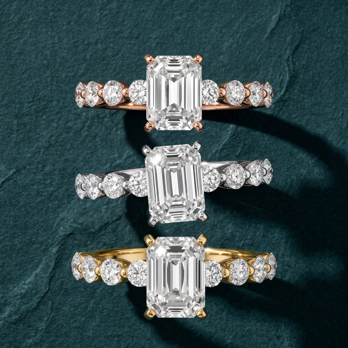 Maura Beaded Statement Emerald Diamond Engagement Ring in Platinum - 3rings.jpg