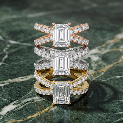 Lior Criss Cross Pavé Emerald Diamond Engagement Ring in White Gold - 3rings.jpg