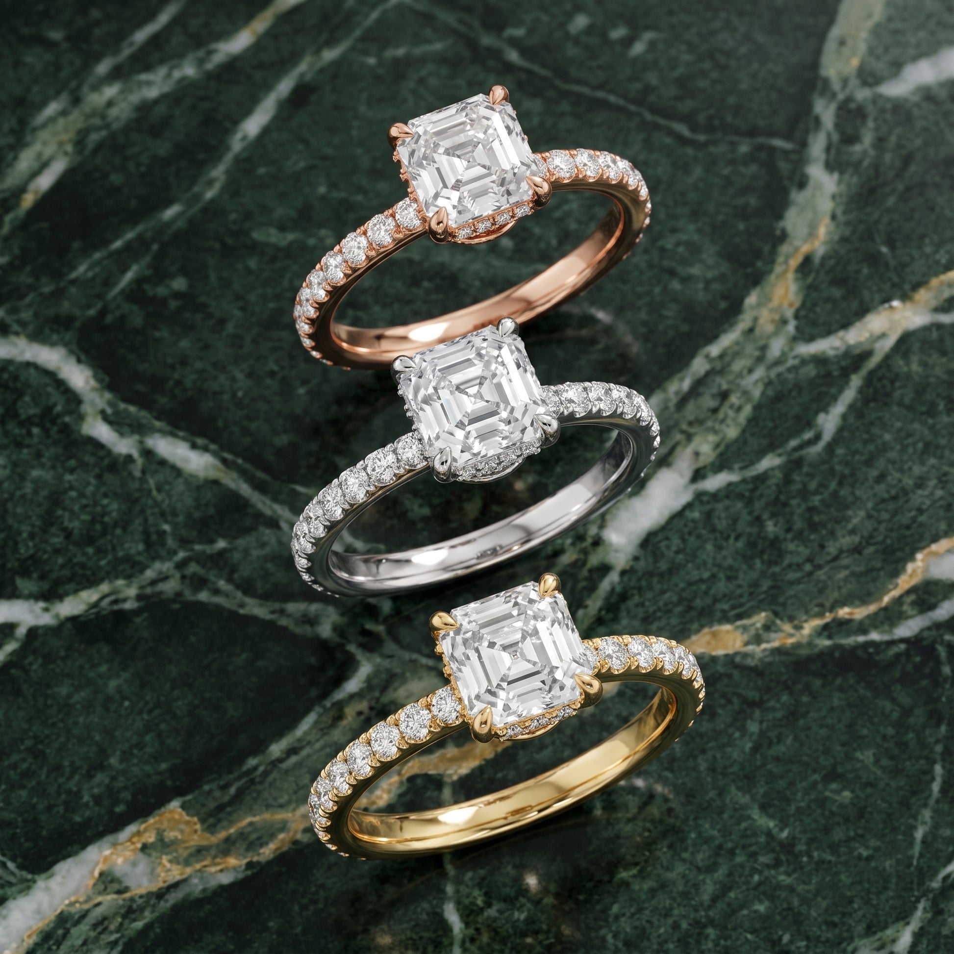 Thea Hidden Halo Pavé Asscher Diamond Engagement Ring in Platinum - 3rings.jpg