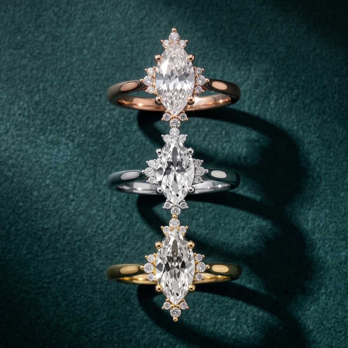 Linden Starburst Cluster Marquise Diamond Engagement Ring in Silver - 3rings.jpg