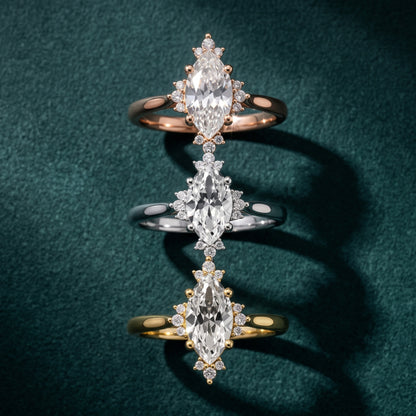 Linden Starburst Cluster Marquise Diamond Engagement Ring in Silver - 3rings.jpg