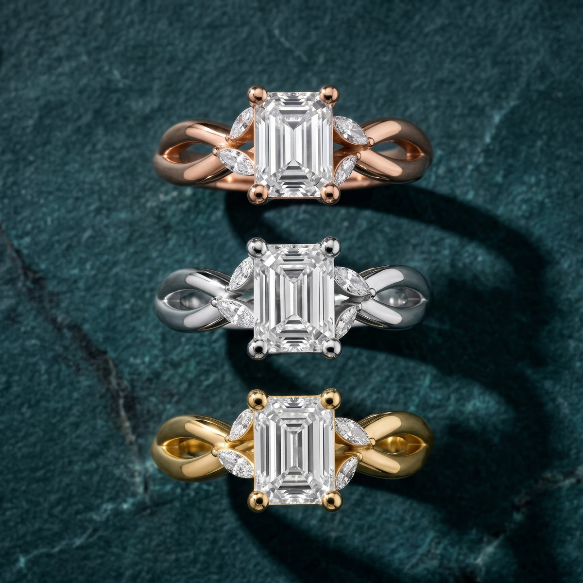 Luna Glow Twisted Emerald Diamond Engagement Ring in Silver - 3rings.jpg