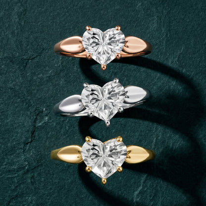 Lauretta Leaf Solitaire Heart Diamond Engagement Ring in White Gold - 3rings.jpg