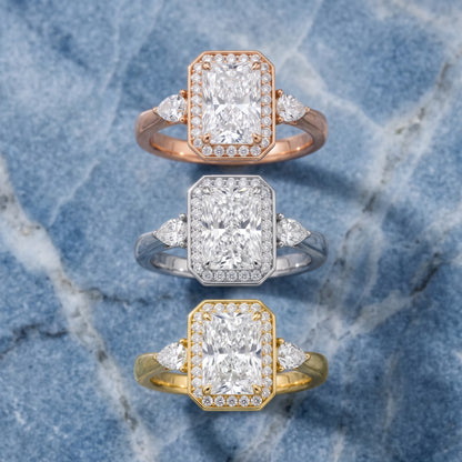 Eliza Halo Sidestone Radiant Diamond Engagement Ring in Rose Gold - 3rings.jpg