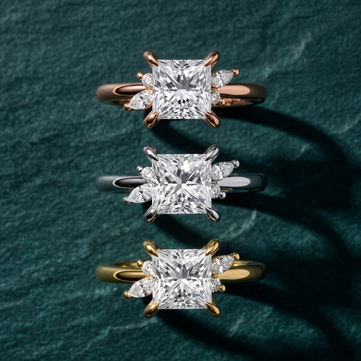 Billie Leaf Cluster Princess Diamond Engagement Ring in Platinum - 3rings.jpg