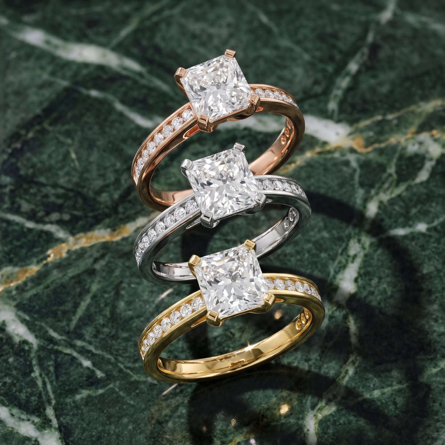 Tessa Solitaire Channel Set Radiant Diamond Engagement Ring in White Gold - 3rings.jpg