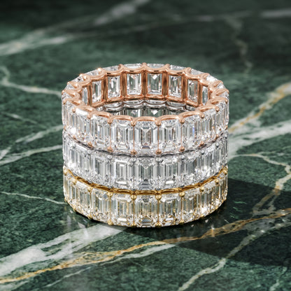 Florence Shared Prong Emerald Diamond Eternity Band in Yellow Gold - 3rings.jpg
