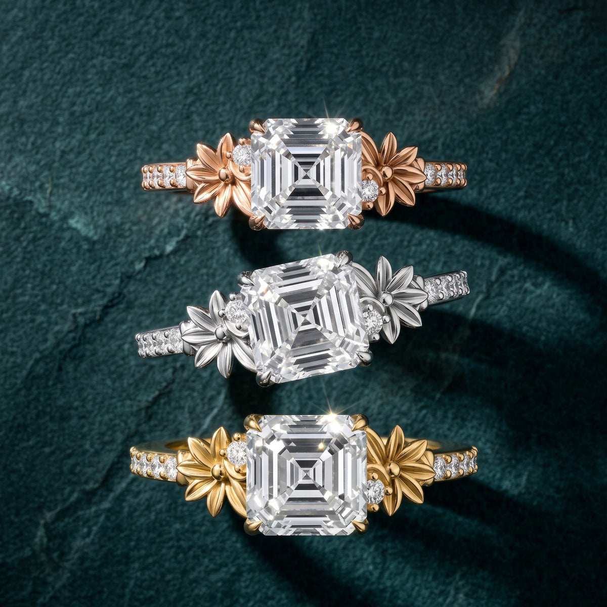 Leland Floral Pavé Asscher Diamond Engagement Ring in Silver - 3rings.jpg