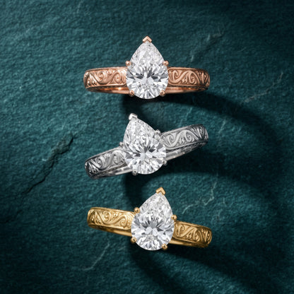 Fia Vintage Engraved Pear Diamond Engagement Ring in Rose Gold - 3rings.jpg