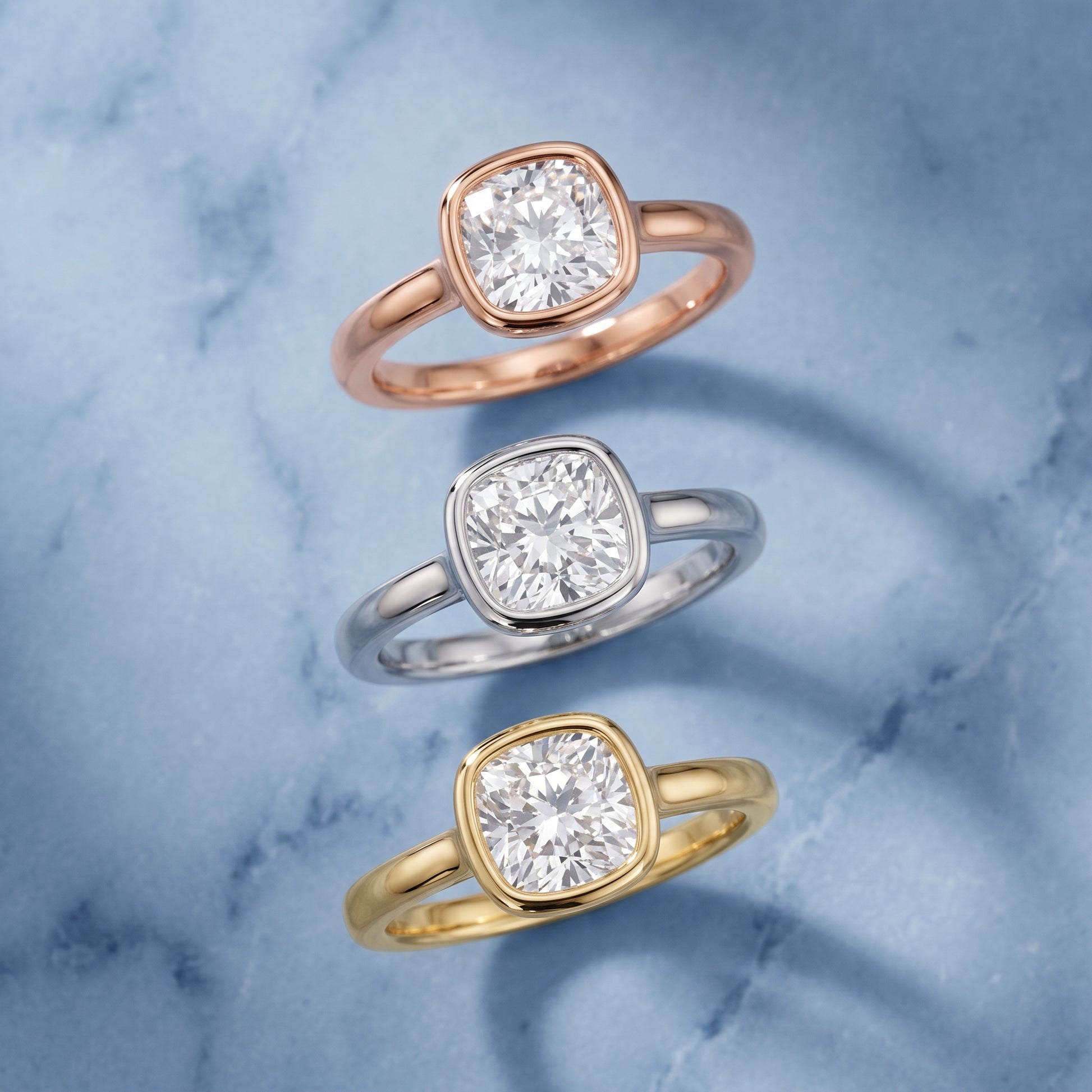 Jolie Bezel Solitaire Cushion Diamond Engagement Ring in Rose Gold - 3rings.jpg