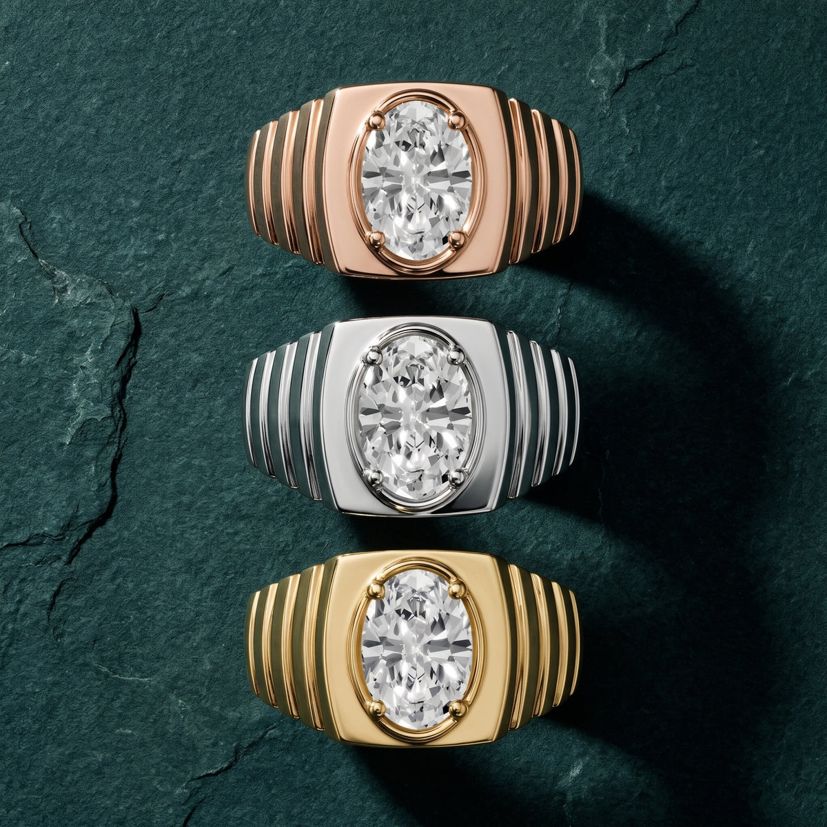 Wells Ridged Dome Oval Diamond Engagement Ring in Rose Gold - 3rings.jpg