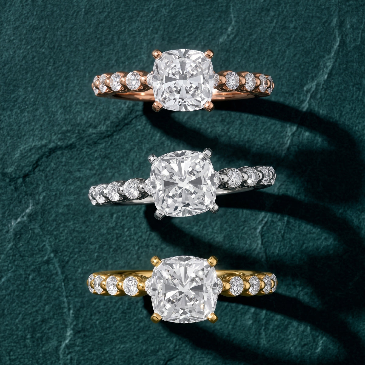 Louella Scalloped Pavé Cushion Diamond Engagement Ring in Rose Gold - 3rings.jpg