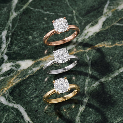 Liana Solitaire Claw Prong Cushion Diamond Engagement Ring in Rose Gold - 3rings.jpg
