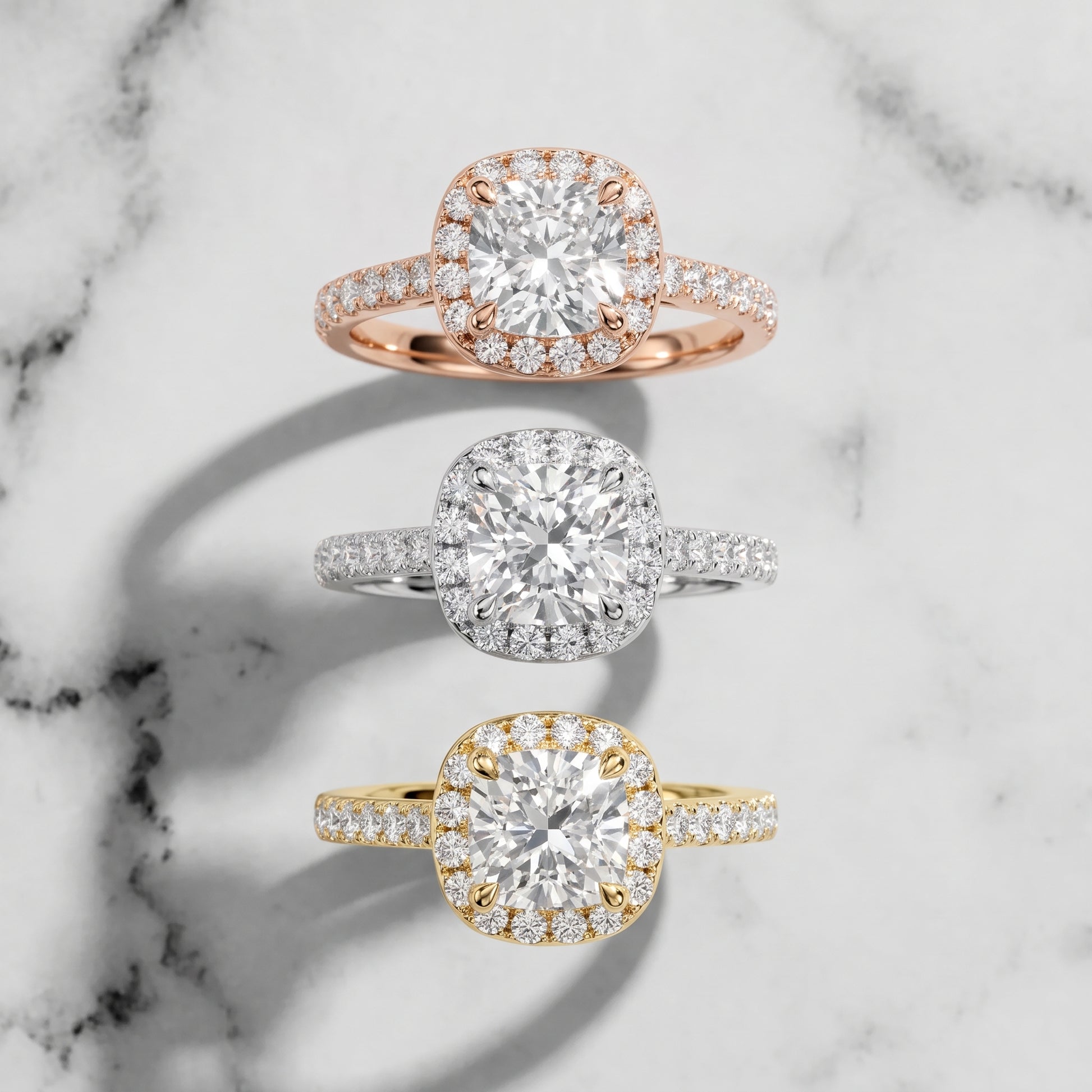 Amara Halo Claw Prong Cushion Diamond Ring in White Gold - 3rings.jpg