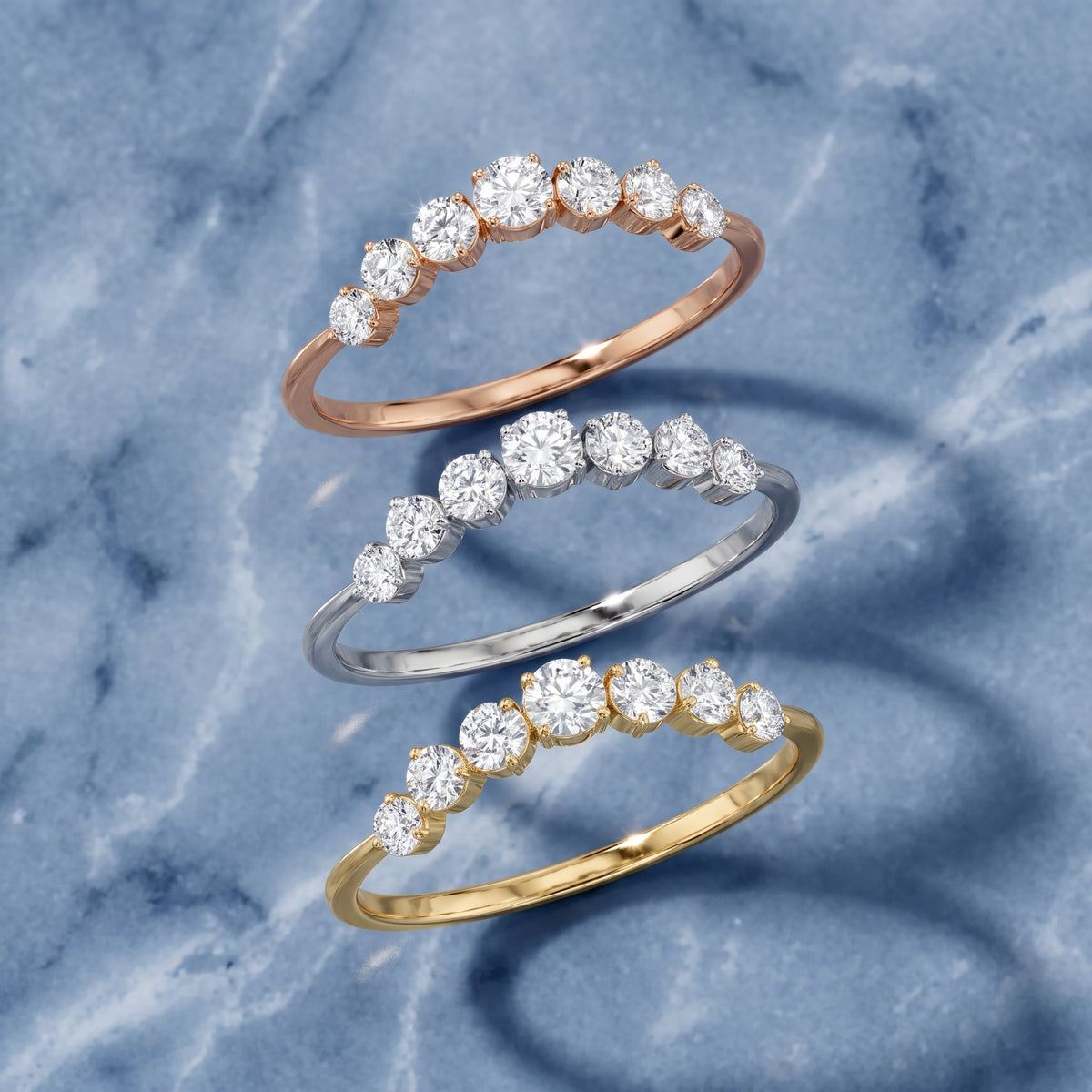 Victoria Curved Round Diamond Stackable Ring in Yellow Gold - 3rings.jpg