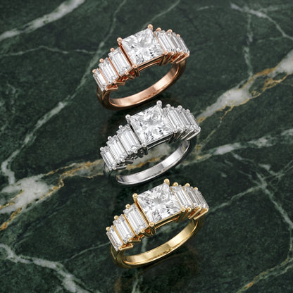 Mara Sidestone Baguette Accent Princess Diamond Engagement Ring in Rose Gold - 3rings.jpg