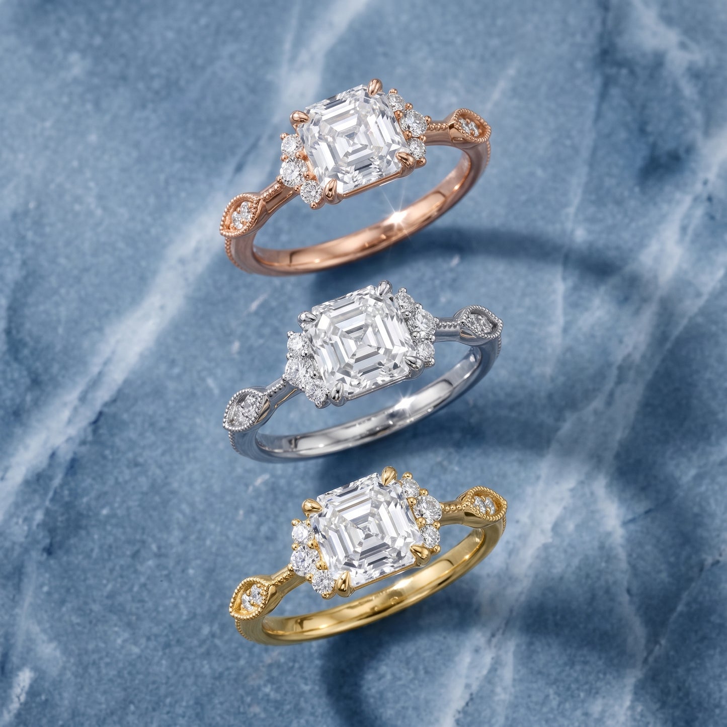 Naomi Vintage Milgrain Asscher Diamond Engagement Ring in Platinum - 3rings.jpg