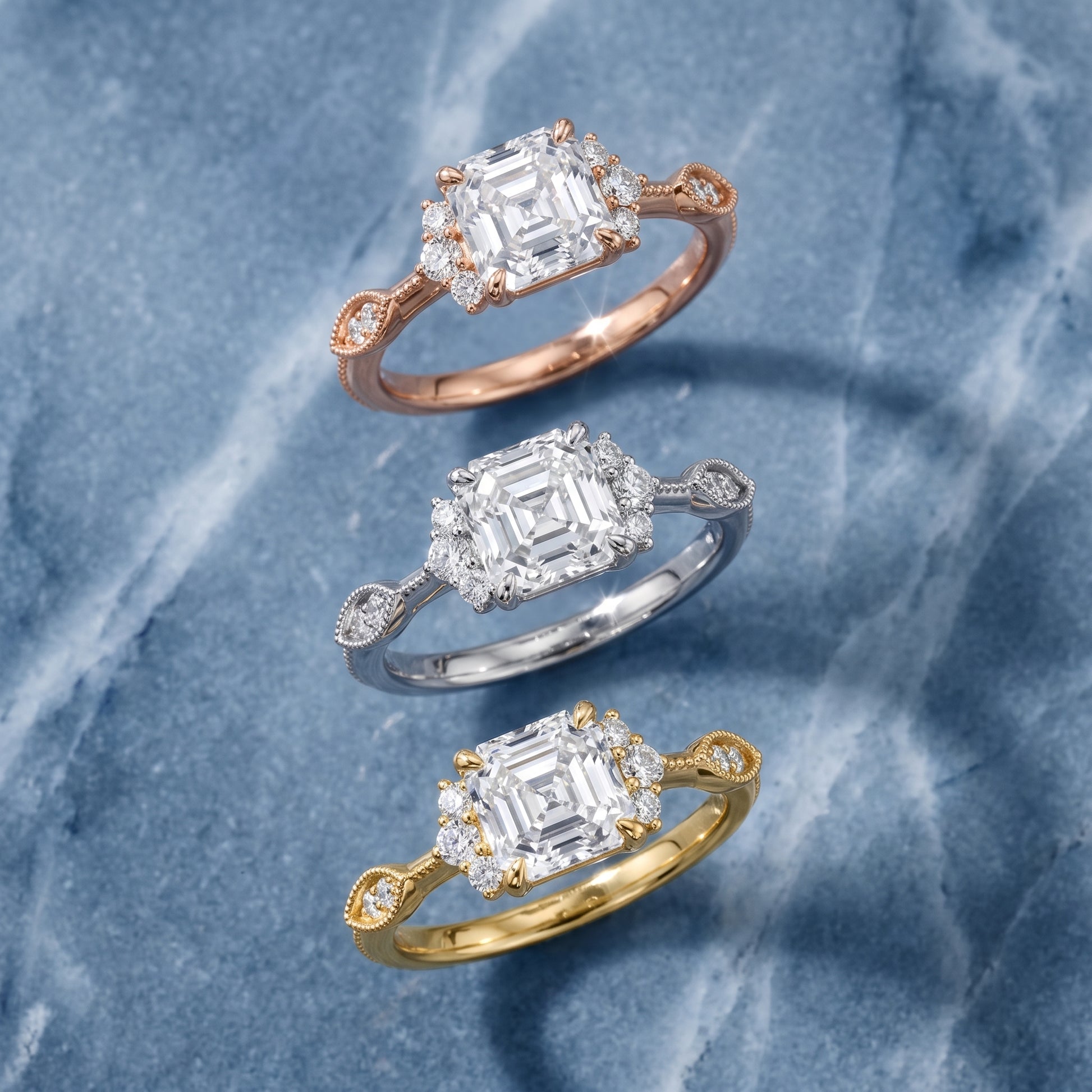 Naomi Vintage Milgrain Asscher Diamond Engagement Ring in Platinum - 3rings.jpg