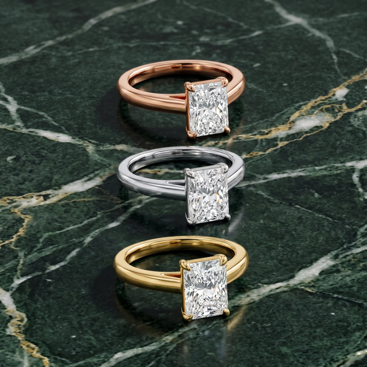 Sadie Cathedral Solitaire Radiant Diamond Engagement Ring in Rose Gold - 3rings.jpg