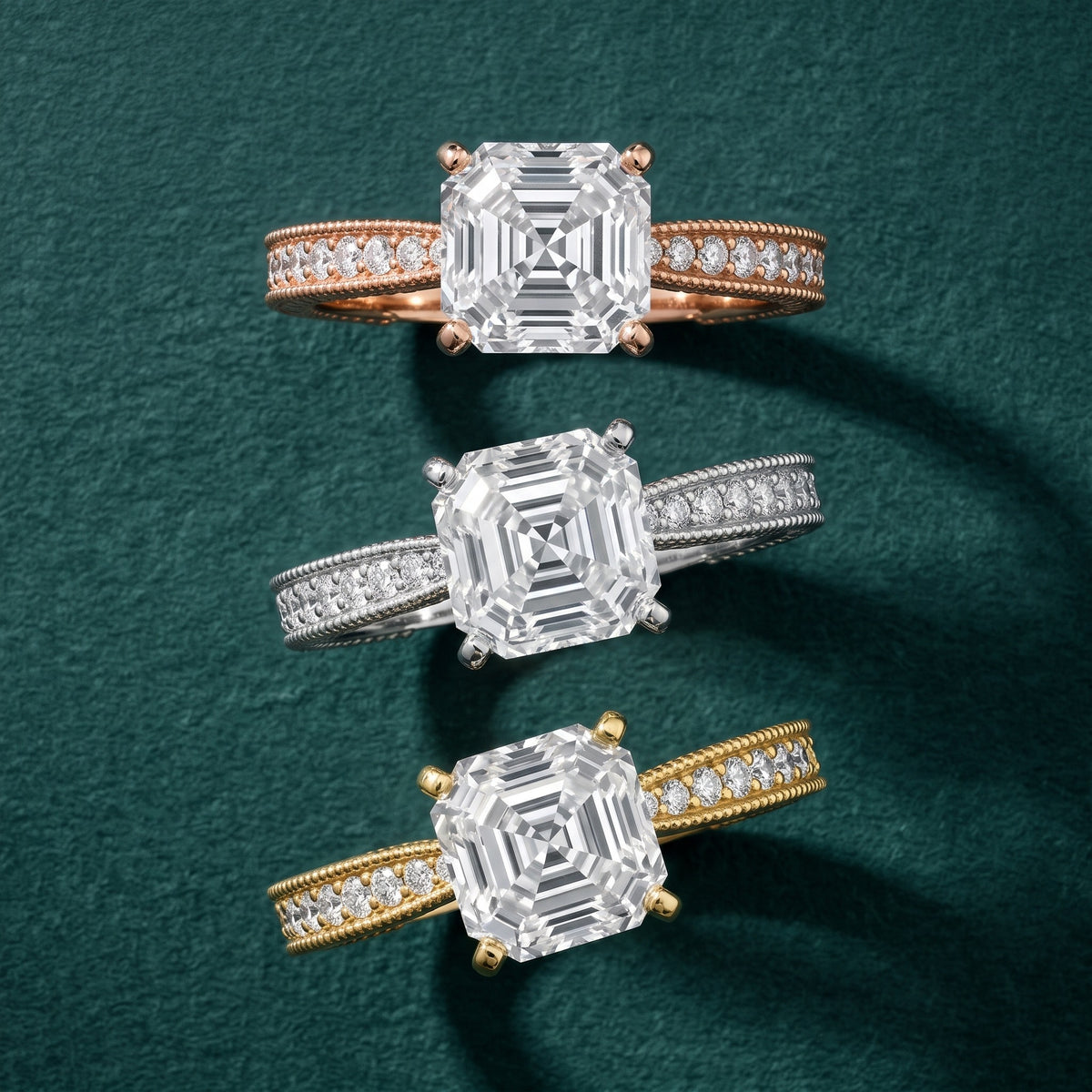 Inga Vintage Engraved Asscher Diamond Engagement Ring in Yellow Gold - 3rings.jpg