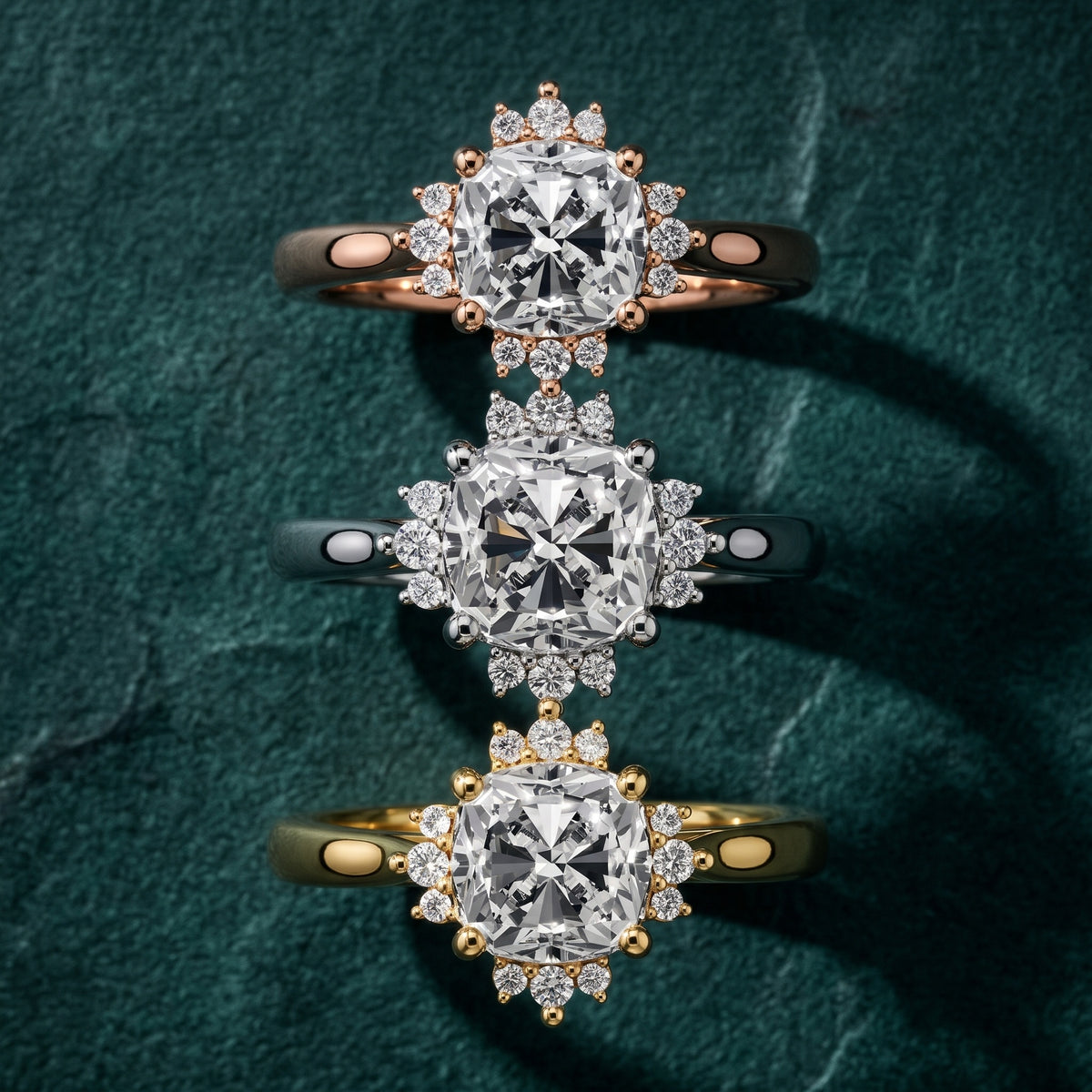 Linden Starburst Cluster Cushion Diamond Engagement Ring in Silver - 3rings.jpg