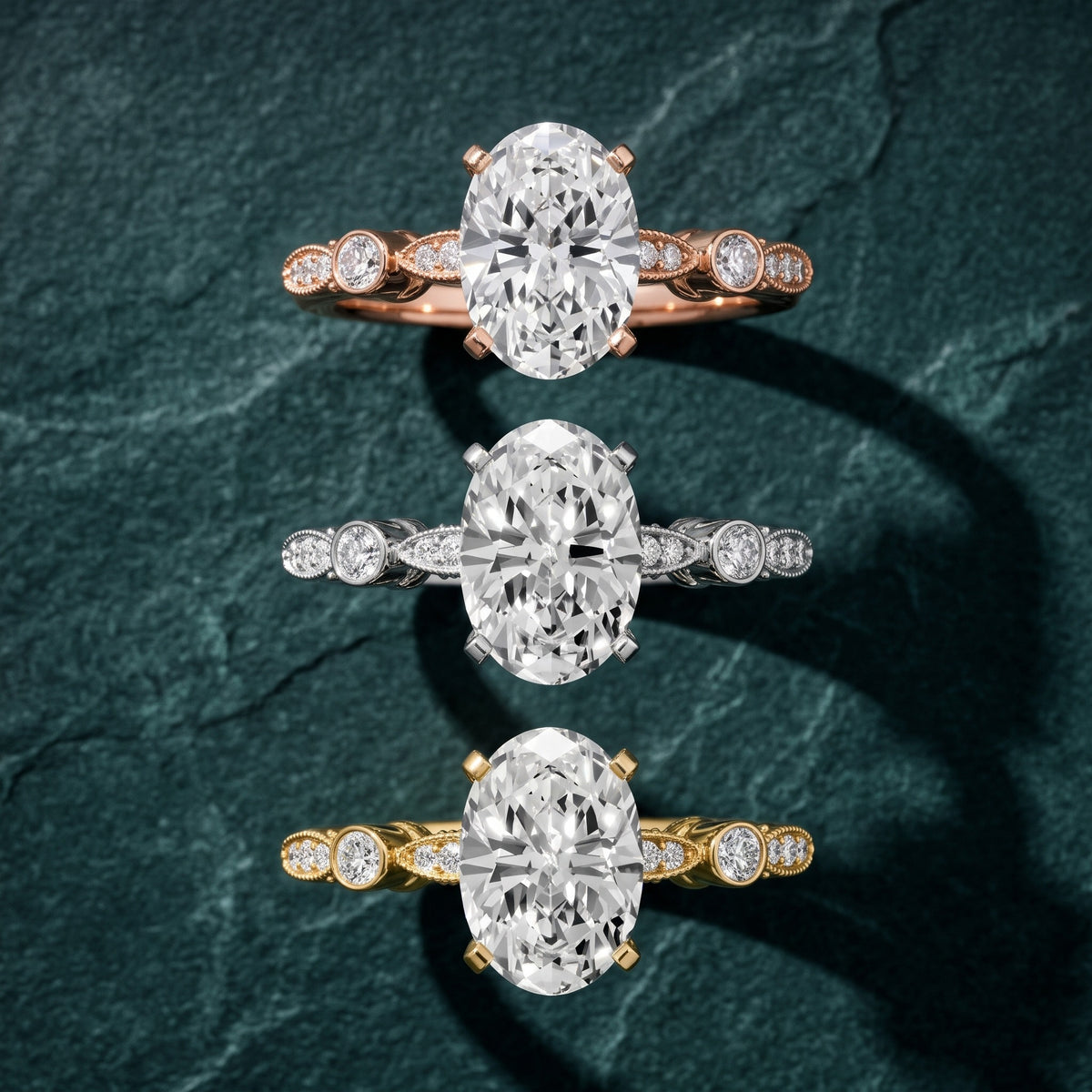 Heidi Vintage Milgrain Oval Diamond Engagement Ring in White Gold - 3rings.jpg