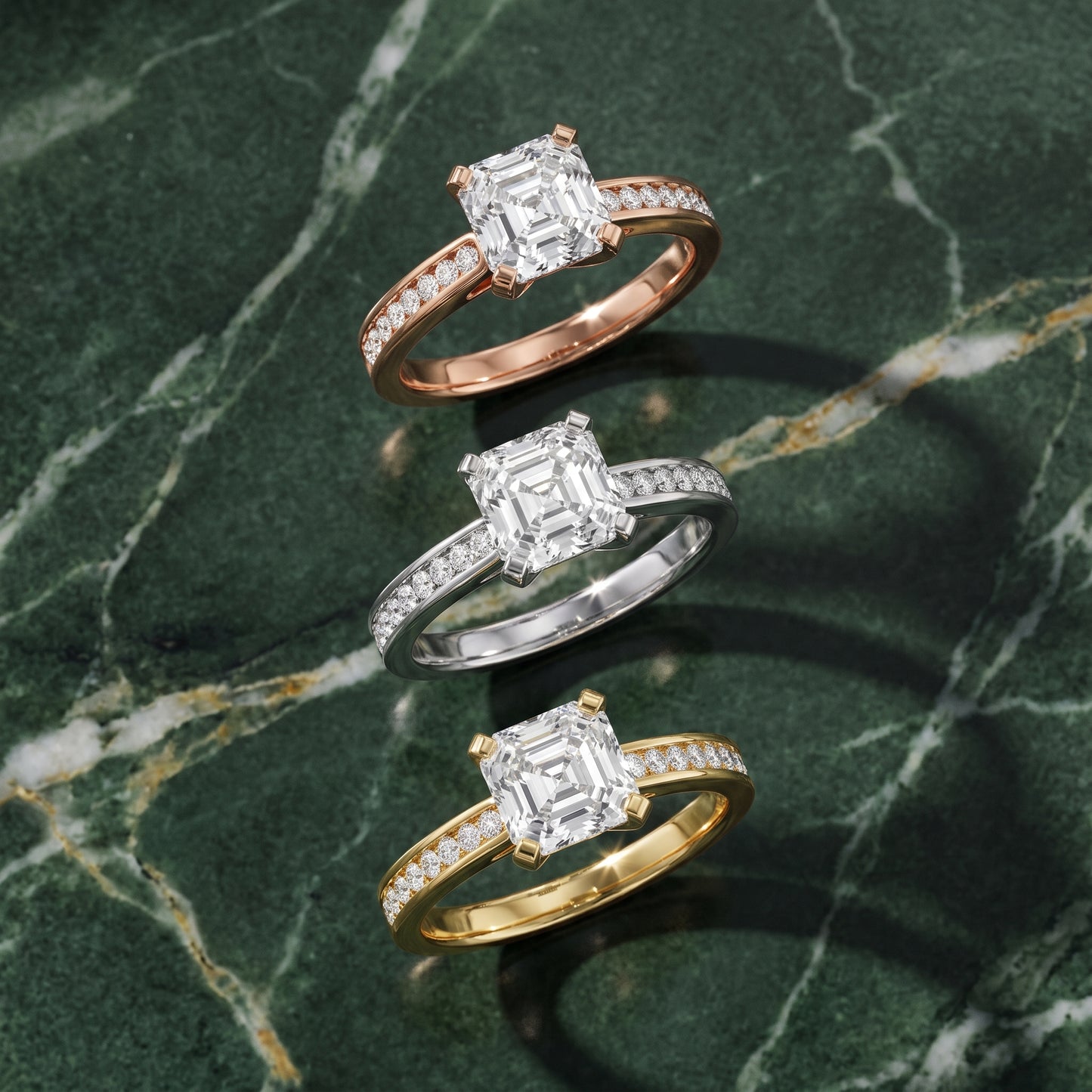 Tessa Solitaire Channel Set Asscher Diamond Engagement Ring in White Gold - 3rings.jpg