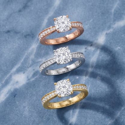 Rhea Sidestone Pavé Cushion Diamond Engagement Ring in Yellow Gold - 3rings.jpg