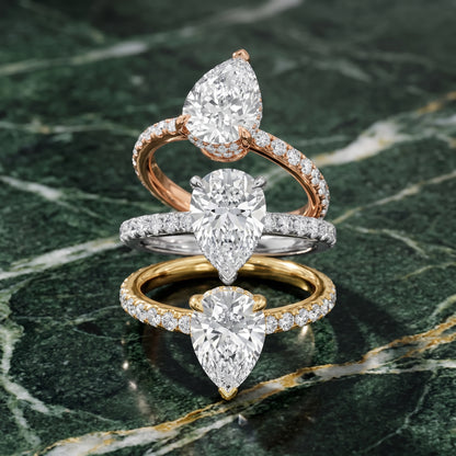 Thea Hidden Halo Pavé Pear Diamond Engagement Ring in Platinum - 3rings.jpg