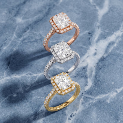 Amara Halo Claw Prong Radiant Diamond Engagement Ring in Yellow Gold - 3rings.jpg