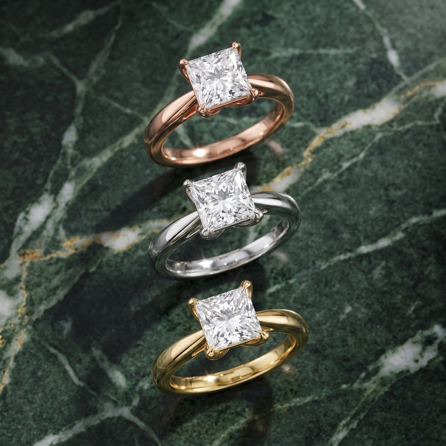 Lucia Solitaire Six-Prong Princess Diamond Engagement Ring in Rose Gold - 3rings.jpg