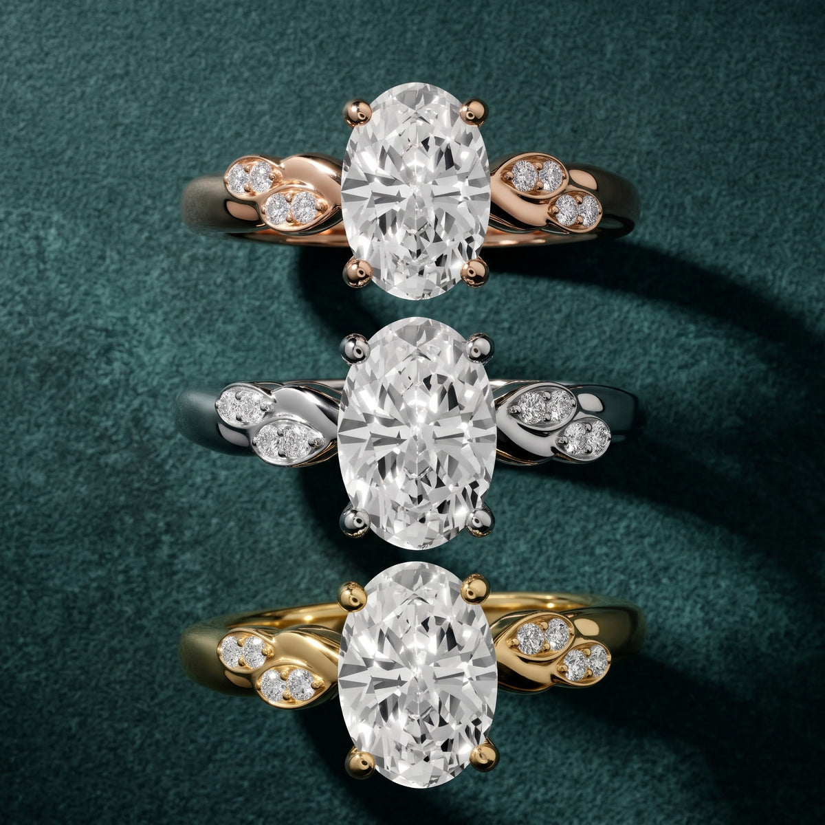 Robin Leaf Twist Oval Diamond Engagement Ring in Rose Gold - 3rings.jpg
