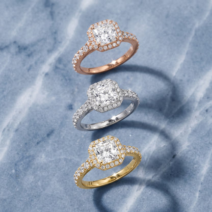 Bella Halo Pavé Radiant Diamond Engagement Ring in Yellow Gold - 3rings.jpg