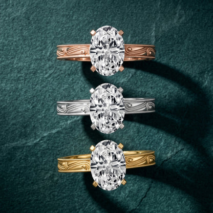 Abbie Engraved Solitaire Oval Diamond Engagement Ring in Rose Gold - 3rings.jpg