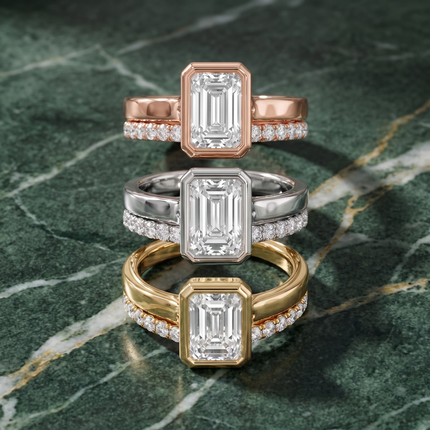 Ayla Bezel Bypass Emerald Diamond Ring in Yellow Gold - 3rings.jpg