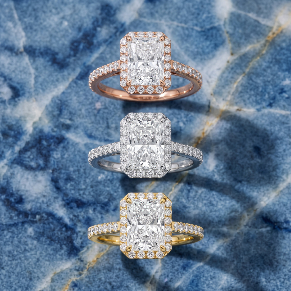Willa Halo Micropavé Radiant Diamond Engagement Ring in Platinum - 3rings.jpg
