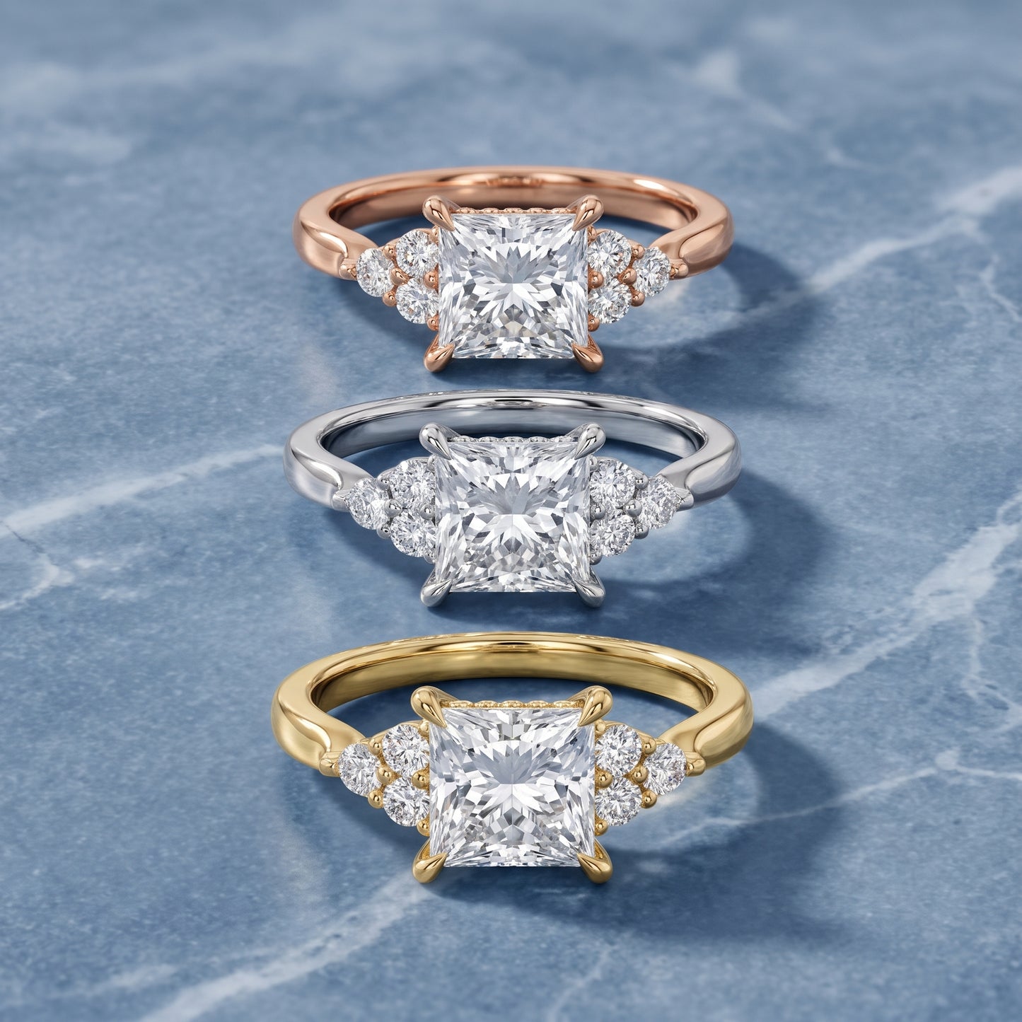 Anya Sidestone Cluster Princess Diamond Ring in Silver - 3rings.jpg