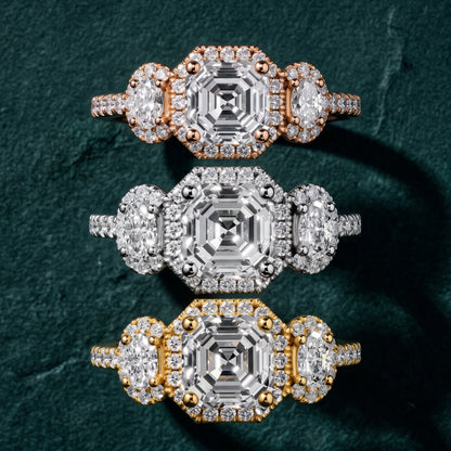Austin Three-Stone Halo Asscher Diamond Engagement Ring in Platinum - 3rings.jpg