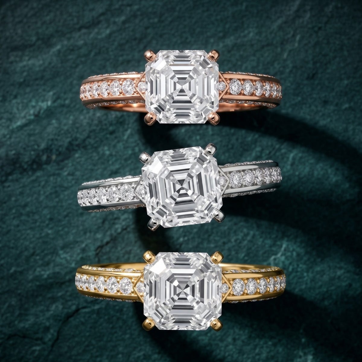 Anabelle Statement Pavé Asscher Diamond Engagement Ring in Rose Gold - 3rings.jpg