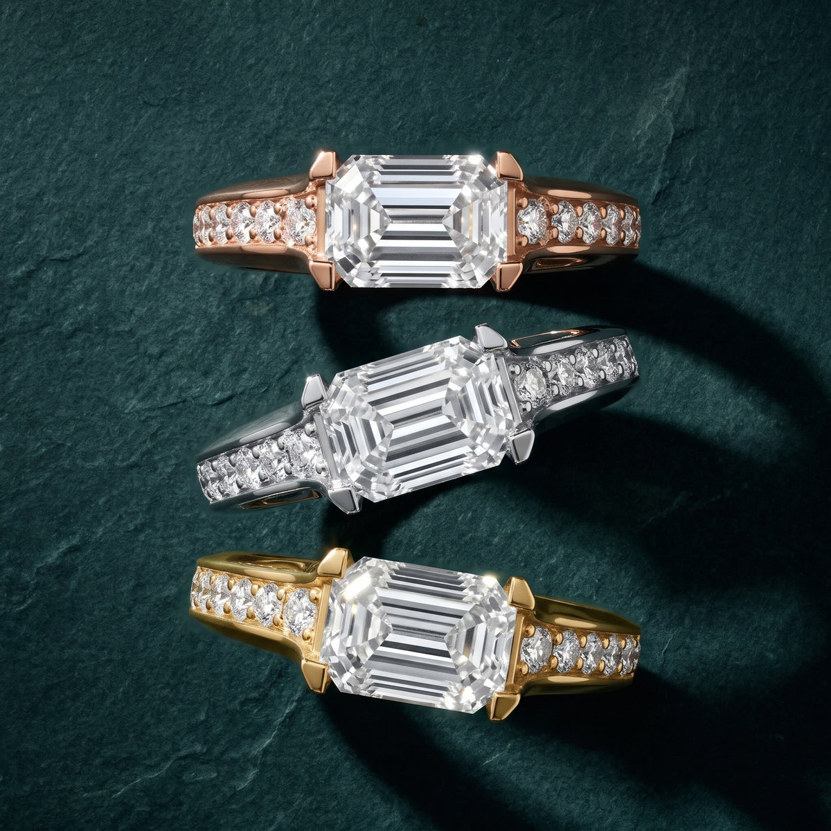 Alexa East-West Pavé Emerald Diamond Engagement Ring in Platinum - 3rings.jpg
