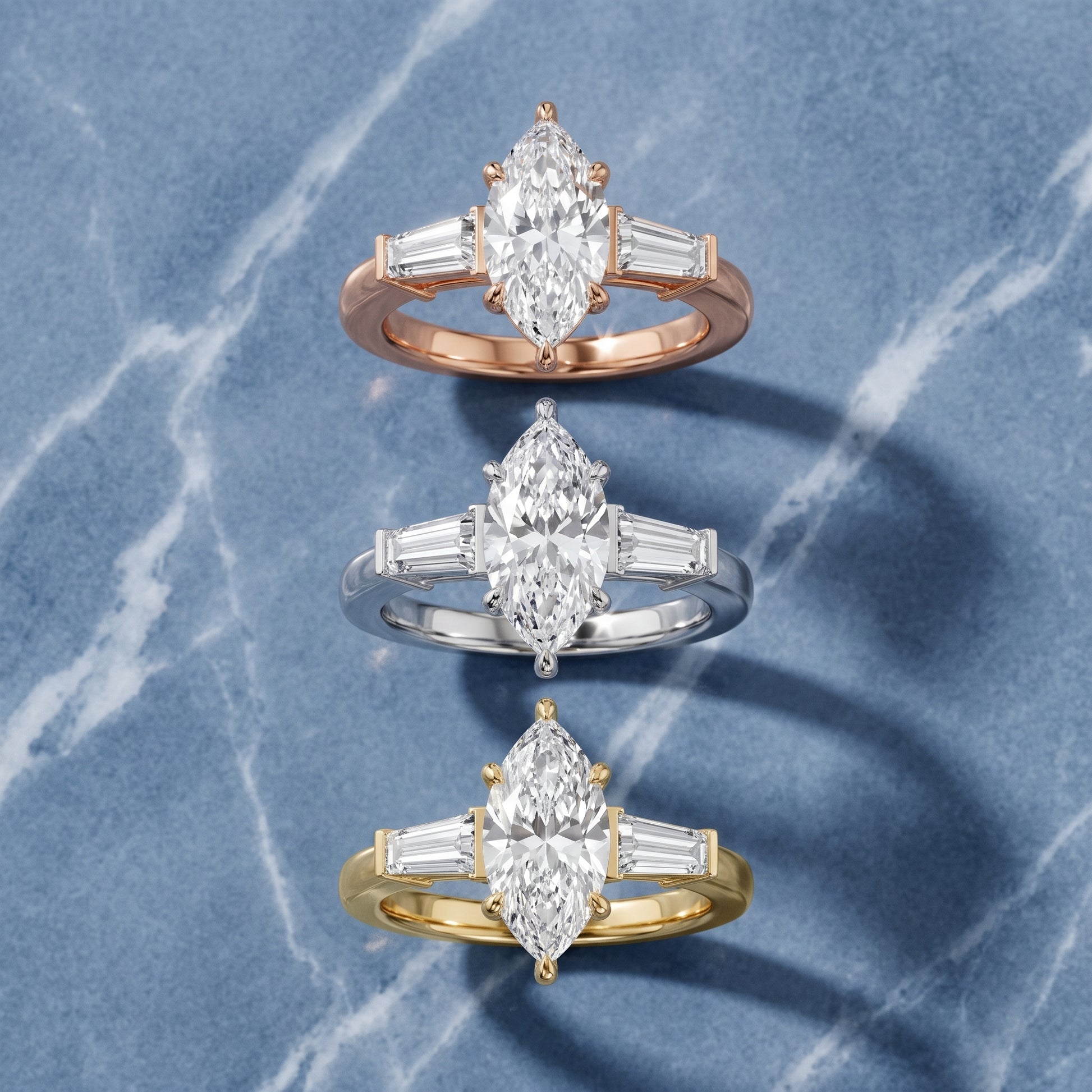 Zelda Tapered Baguette Marquise Diamond Engagement Ring in Platinum - 3rings.jpg