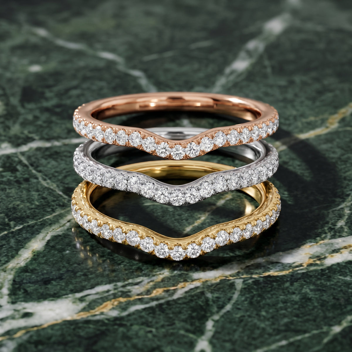 Helene Curved Round Diamond Half Eternity Band in White Gold - 3rings.jpg