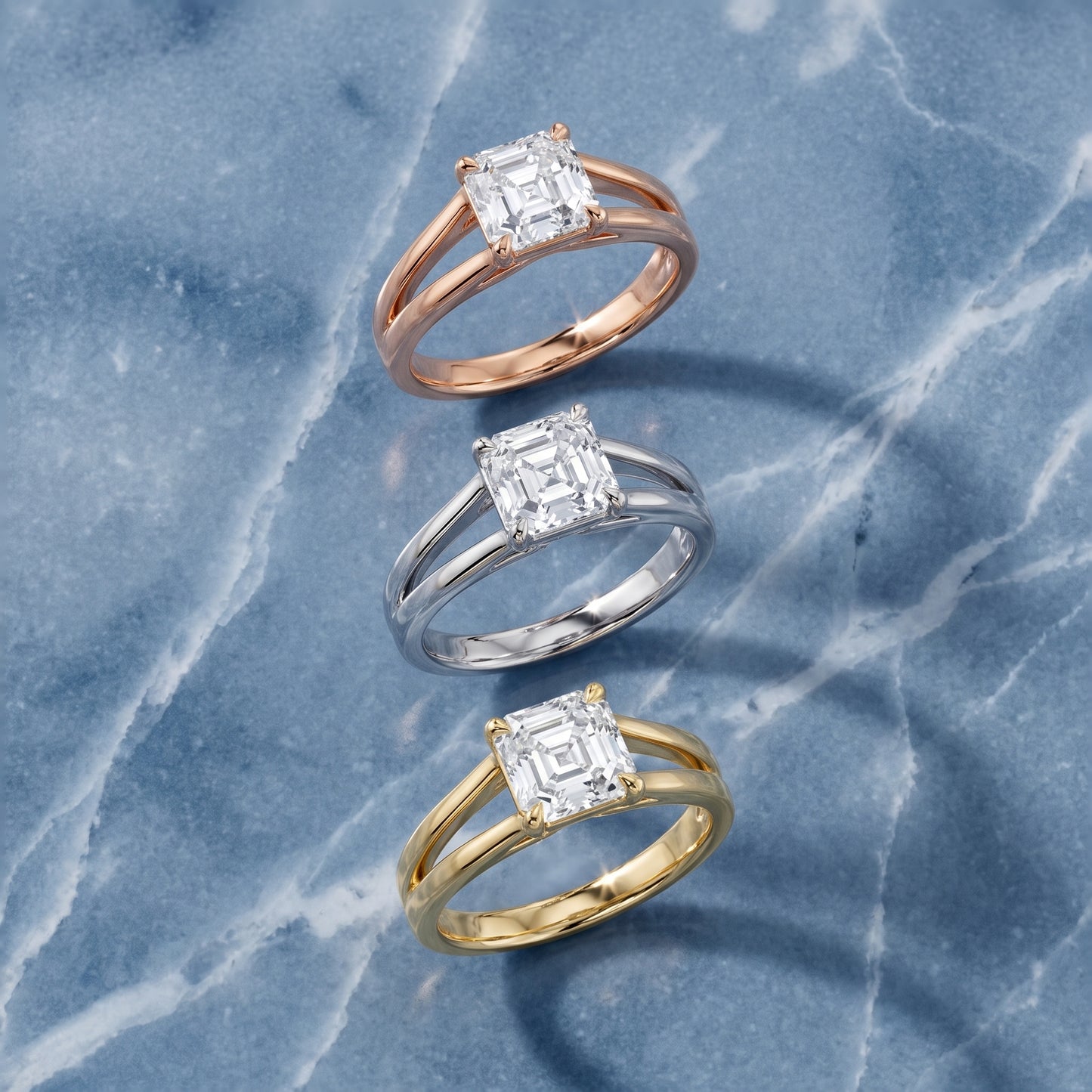 Giselle Solitaire Split Shank Asscher Diamond Engagement Ring in Rose Gold - 3rings.jpg