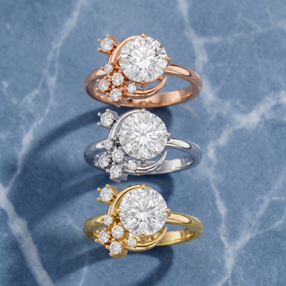 Lunaria Half-Moon Cluster Round Diamond Engagement Ring in Rose Gold - 3rings.jpg