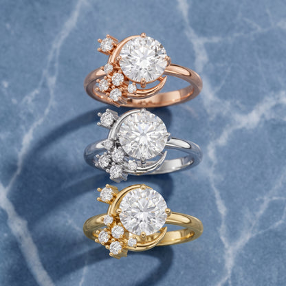 Lunaria Half-Moon Cluster Round Diamond Engagement Ring in Rose Gold - 3rings.jpg