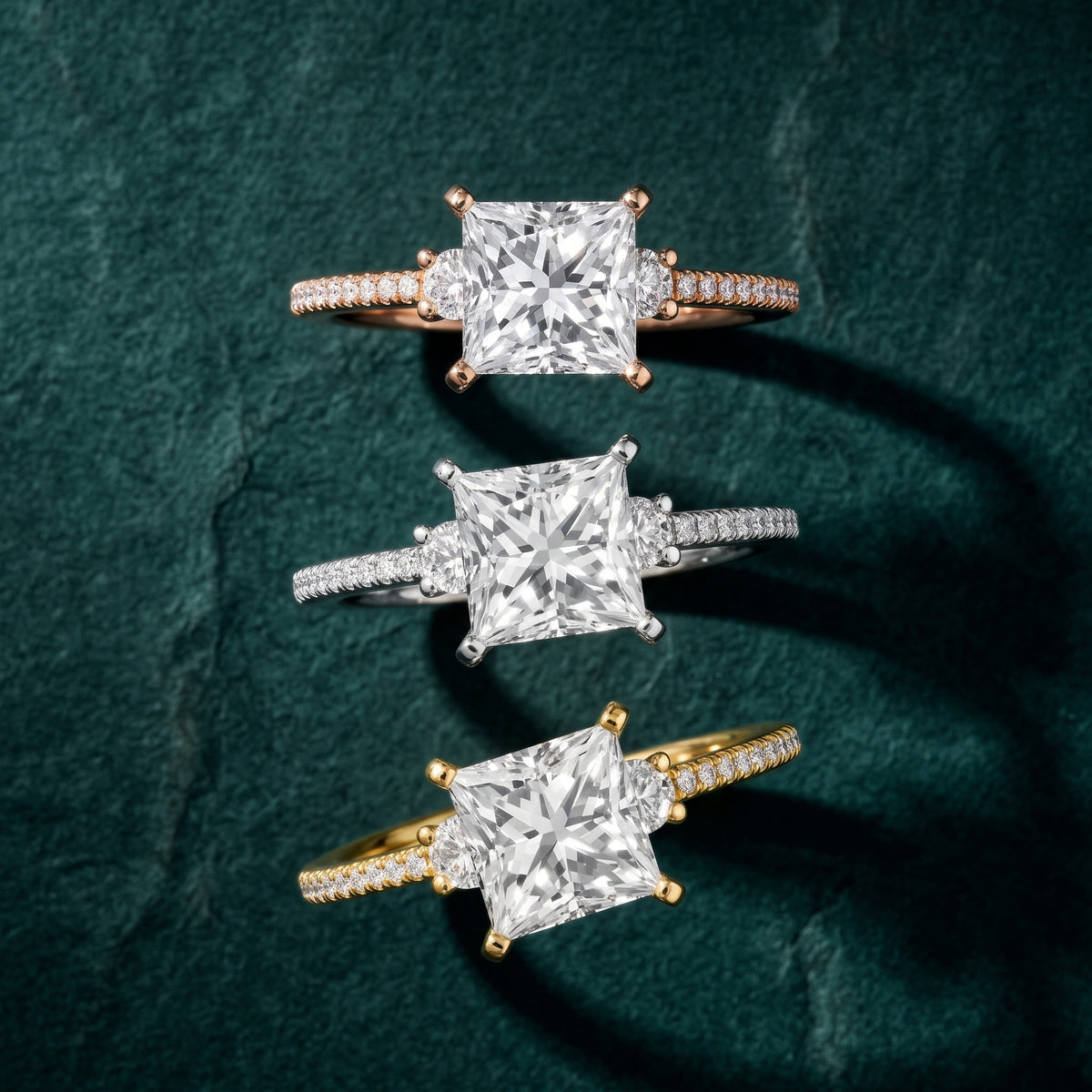 Nerissa Three-Stone Micropavé Princess Diamond Engagement Ring in Rose Gold - 3rings.jpg