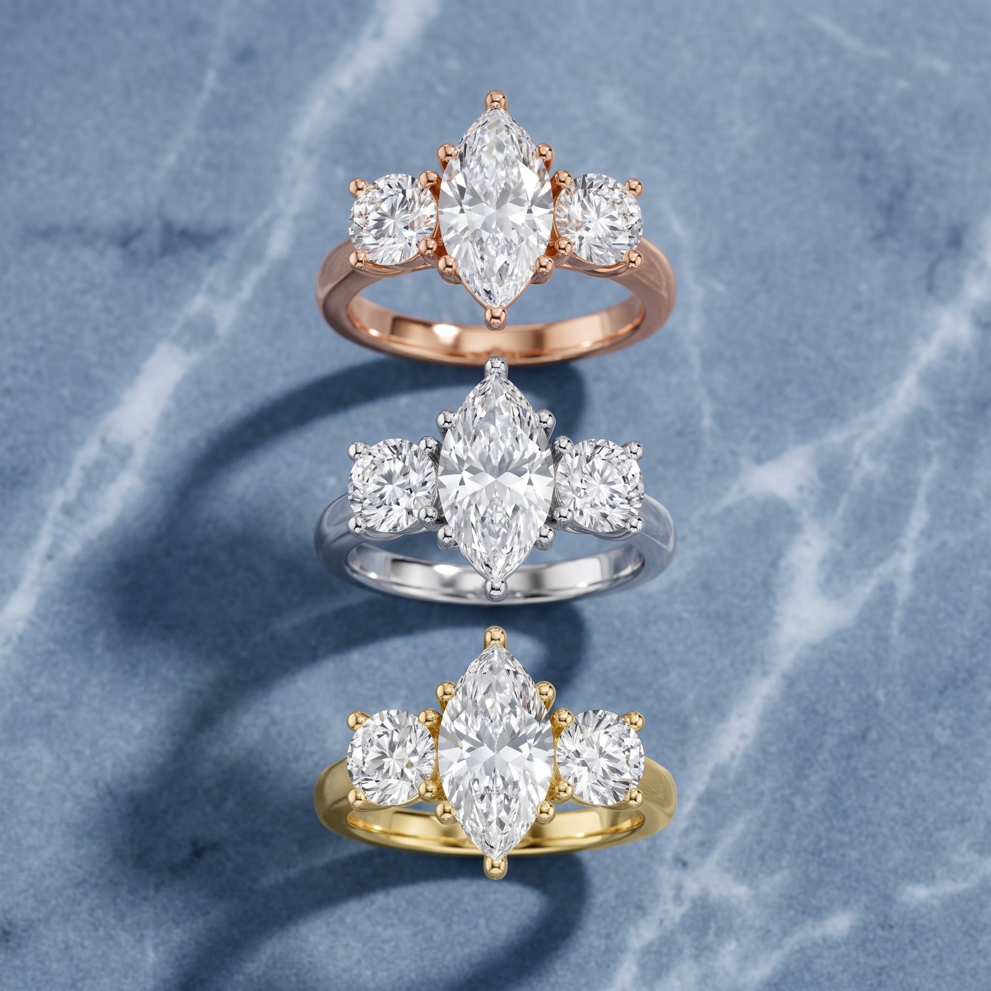 Callie Three-Stone Trellis Marquise Diamond Engagement Ring in Yellow Gold - 3rings.jpg